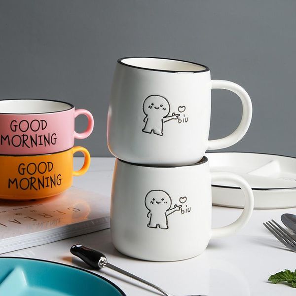 

mugs cute cartoon ceramic mug white breakfast milk tea coffee lovers