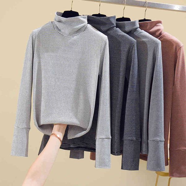 

women's sweaters female t-shirt, striped high collar gkfnmt, warm winter shirt for women korean clothes f8tj, White;black
