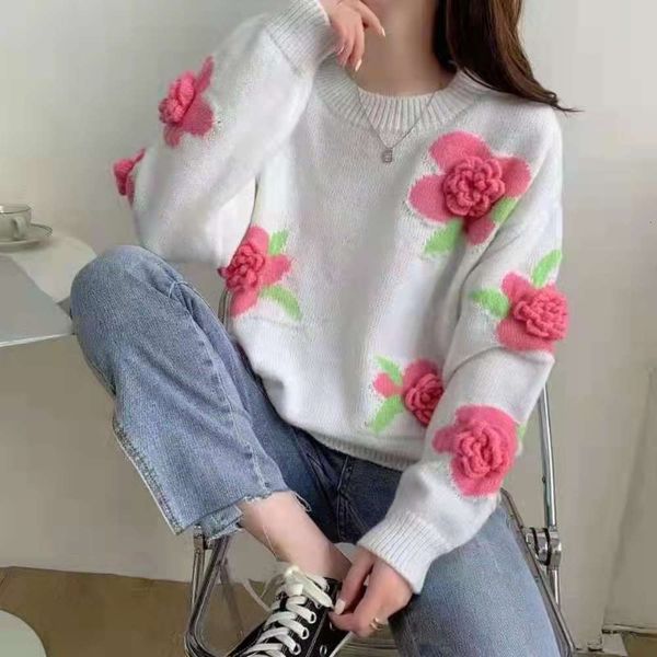 

autumn sweater women loose heavy industry rose style sweater, White;black