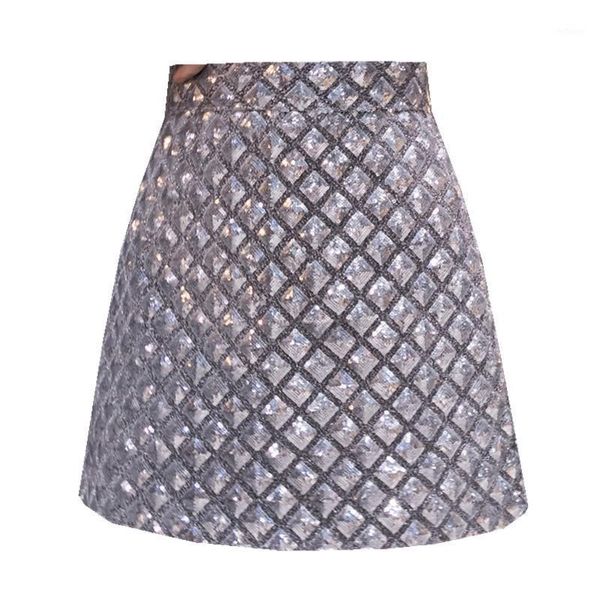 

ins summer europe bling sparkling woman's plaid sequins skirt korean casual ladies high waist slim bottoms female skirts, Black