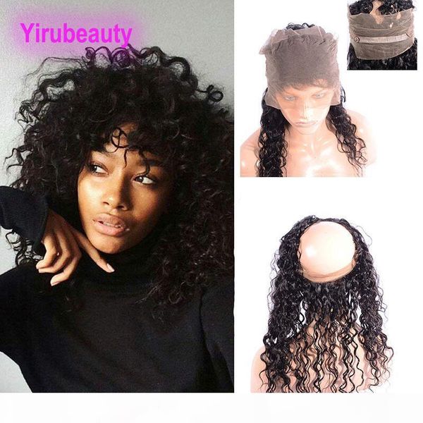 

peruvian virgin hair lace frontal 360 part 8-22inch wet and wavy unprocessed human hair lace closure water wave, Black;brown