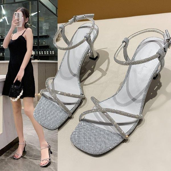 

dress shoes summer banquet ladies high heels 2021 sandals fashion bag with crystal women's outdoor shopping, Black