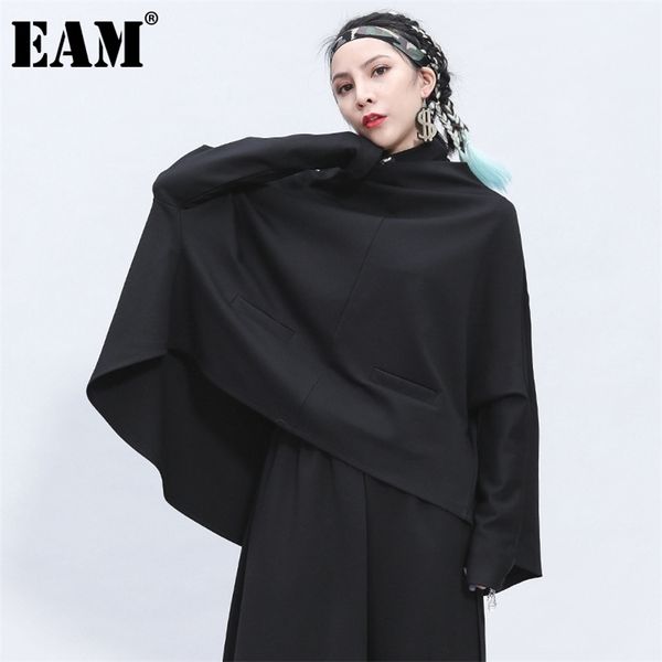 

[eam] loose fit black irregular sweatshirt new turtleneck long sleeve women big size fashion tide spring autumn 1z345 201126
