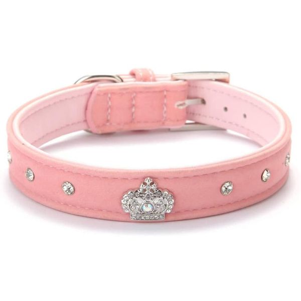 

cat collars & leads collar pink soft velvet cute designer rhinestone dog with diamond crown for puppy pet