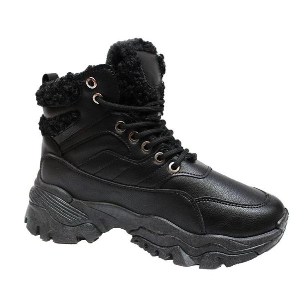 

boots fashion women waterproof sneakers ladies casual lace-up short plush snow boot women's comfort warm shoes autumn winter, Black