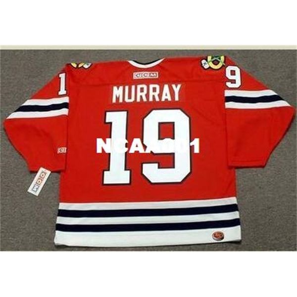 

001s #19 troy murray chicago blackhawks 1985 ccm hockey jersey or custom any name or number retro jersey, Black