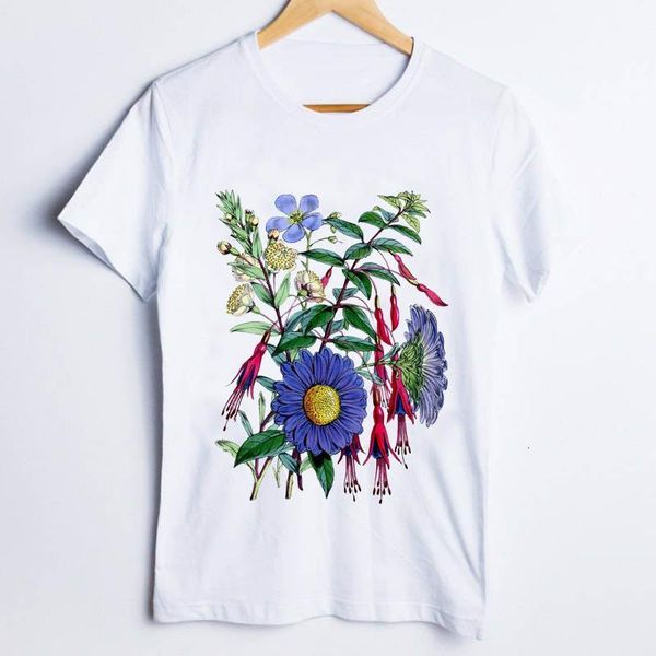 

tees for women print short sleeve plant 90s floral flower printing ladies t shirt clothes lady clothing female t-shirt, White