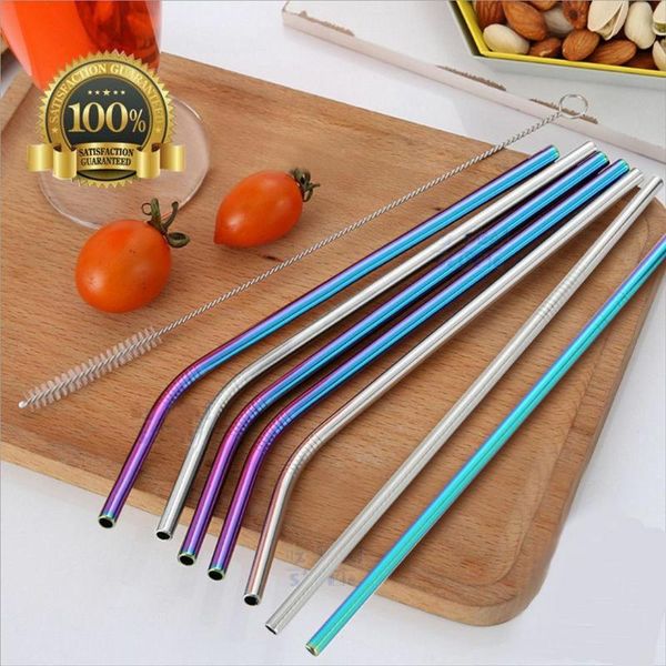

drinking straws 4pcs rainbow stainless steel straight bent metal straw brush reusable