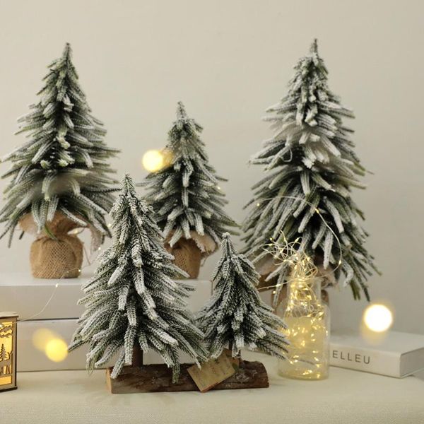 

white flocking snow spray snow christmas tree set mini imitation pine christmas decorations