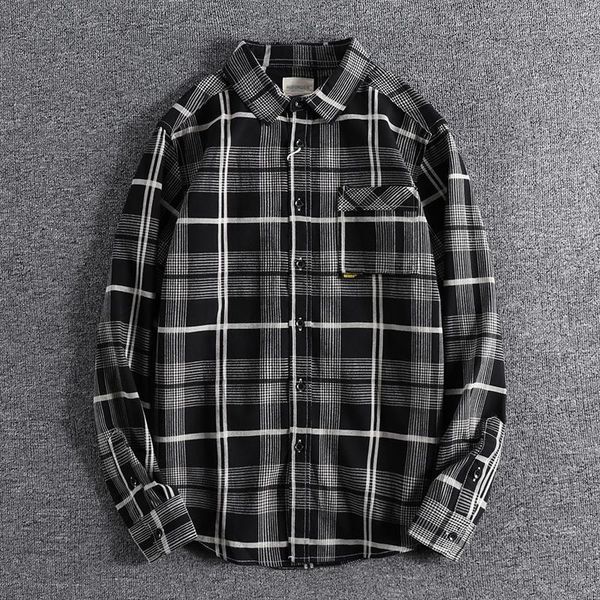 

2021 japanese simple fashion youth plaid shirt cotton spring and autumn men's long sleeve shirt wear 0643, White;black