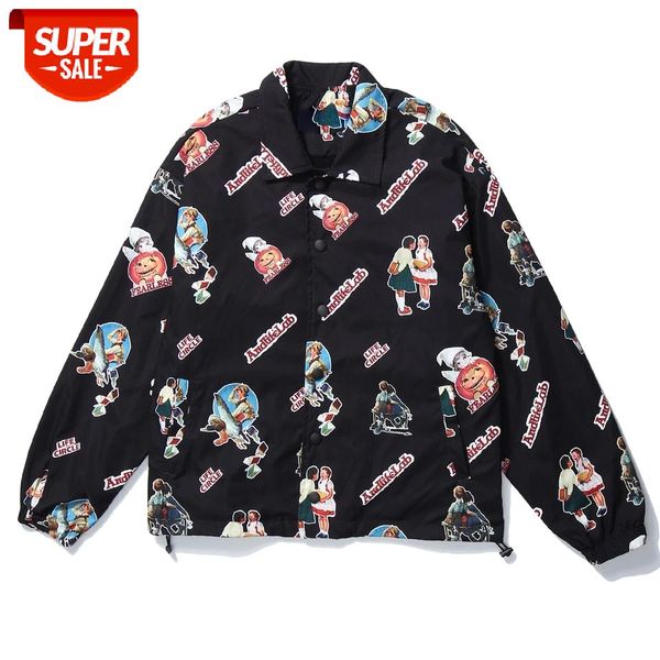 

2020 Hip Hop Cartoon Character Print Jackets Men Streetwear Cotton Harajuku Coat Autumn Casual Japanese Jacket Windbreaker Black #pT8v, Black;brown