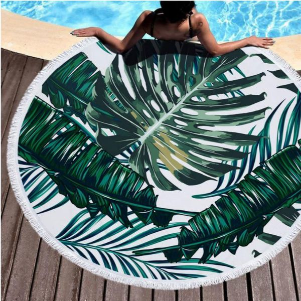 

towel round printed beach leaves microfiber with tassels bath towels for adults shower