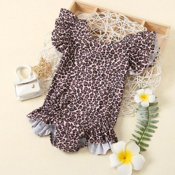 

one-pieces baby girl swimsuits leopard ruffles bikini kids bathing suits 2021 summer toddler beachwear one piece swimwear, Black