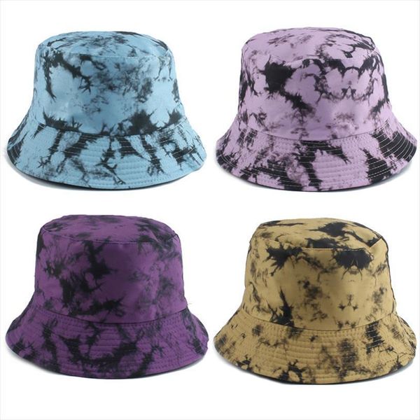 

double sided bucket cap visor reversible hat men women cotton flat sun tie dye print fisherman, Blue;gray