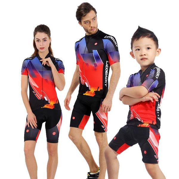 

2021 family parent-child cycling clothing kids summer short sleeve bicycle jersey set men mtb bike uniforms women sportswear, Black;blue