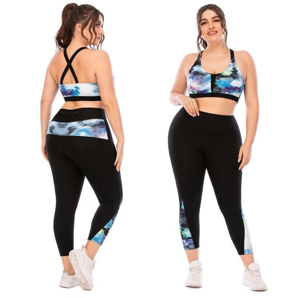 

2021fitness large size yoga suit tight barbie pants sports bra aoshili 12025 + 12026, Gray