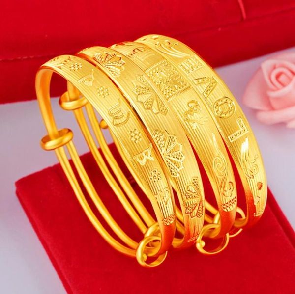 

bangle 4pcs/lot 24k gold plated bracelet upset women wedding party gift push and pull for girl filled 5d, Black