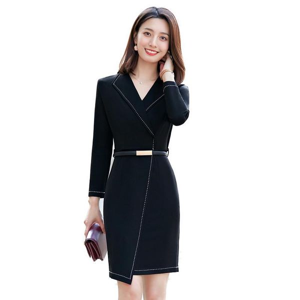 

casual dresses women's dress spring autumn women business wear long sleeve temperament fashion slim formal workwear a202, Black;gray