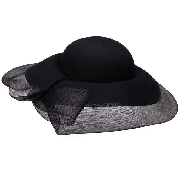 

2021 new black womens 100% felt wool ladies downton abbey vintage style wide brim hats church racing kentucky derby wedding u2yn, Blue;gray