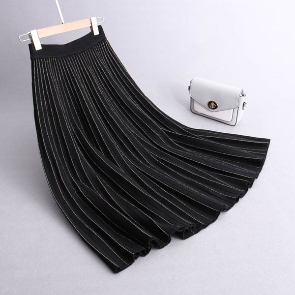 

sherhure 2021 new high waist knitted women winter a-line long chic autumn brown warm skirt faldas jupe femme saia 1b2b, Black