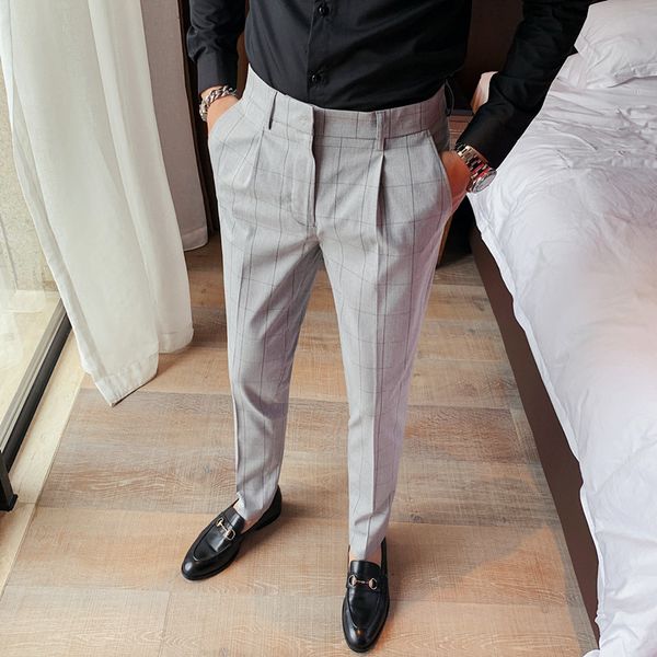 

british style quality gentlemen thin casual fit chess pants 2021 men's clothes all game formal business wear office 36 kc4b, Black