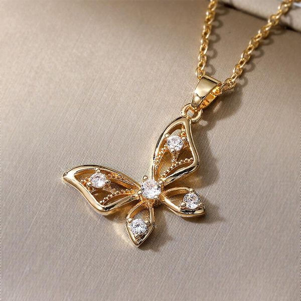 

pendant necklaces huitan creative butterfly necklace for women shiny cubic zirconia delicate female wedding party fashion jewelry, Silver