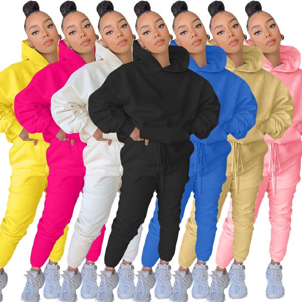 WinterTwo Piece Set Women Tracksuits Fleece Manga Longa Top Moletom Moletons Calças Moletom Calças Jogging Femme Hoodies