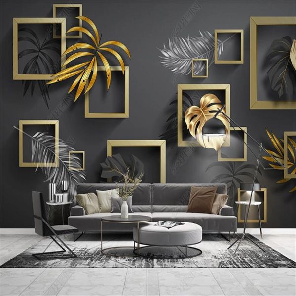 

wallpapers light luxury nordic modern minimalist golden tropical plant wallpaper for living room tv background mural wall paper home decor