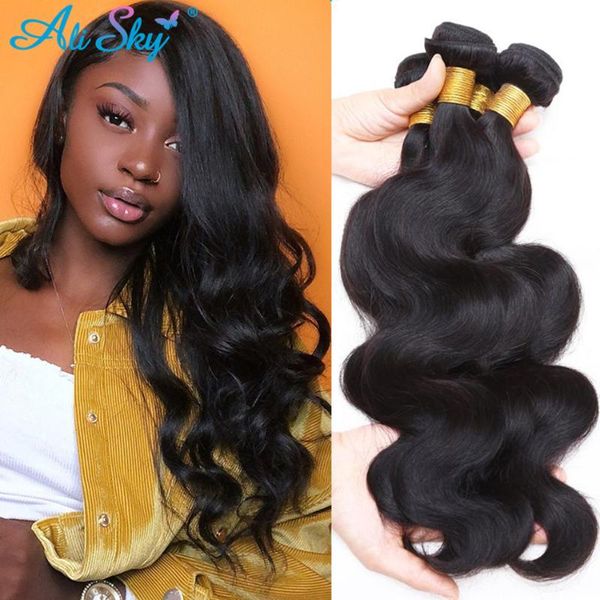 

human hair bulks ali sky 4 bundle deals extensions bundles body wave 100% peruvian weave 1/3/4, Black