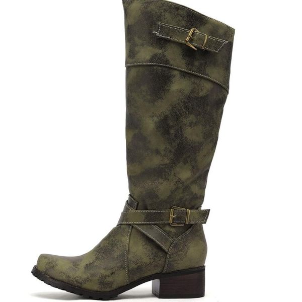 

boots lapolaka fashion women trendy design square heel zip med shoes winter knee-high with buckle, Black