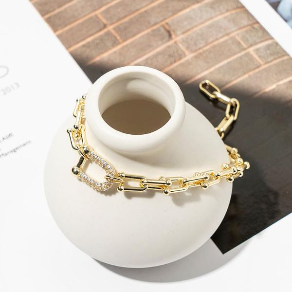 

charm bracelets korean gold micro-inlaid zircon chain hip hop bracelet ins cold wind niche baroque metal texture jewelry female accessories, Golden;silver