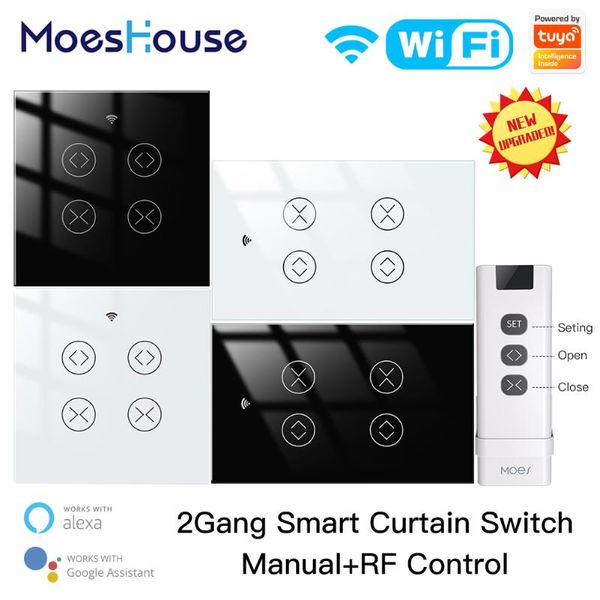 

smart home control moeshouse tuya life wifi rf 2 gang double curtain blind switch for roller shutter electric motor with google alexa
