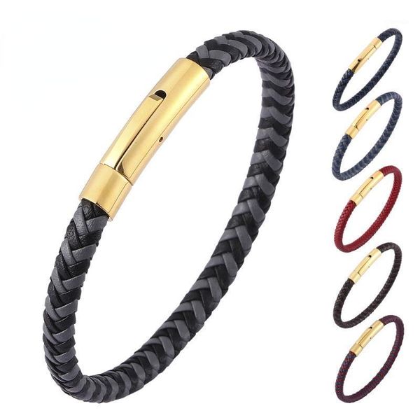 Charme pulseiras homens e mulheres trançadas corda pulseira de couro simples titanium snap preto cinza dele dela