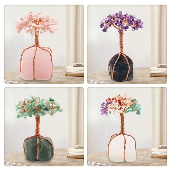

jewelry pouches, bags natural stone decoration life-tree gravel winding artificial plant fake flower tree potted ornament home garden office, Pink;blue