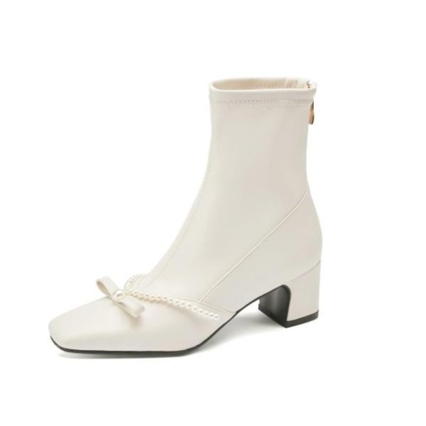 

boots fanyuan real patent leather fashion chains pearls winter shoes white black women ankle square toe motorcycle