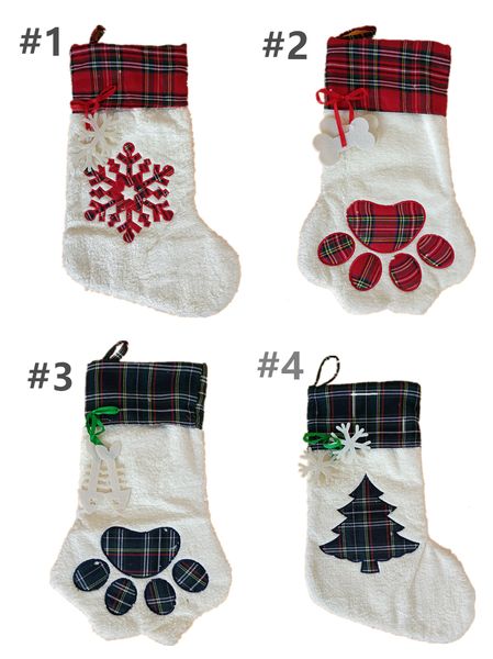 

santa candy gift bag large fluffy christmas stocking pet dog plaid paw santa socks snowflake xmas tree pattern christmas decoration