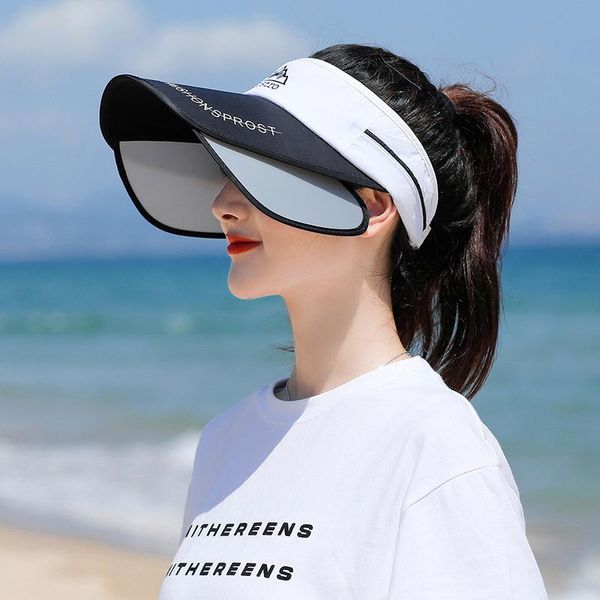 

wide brim hats hat female summer sunscreen breathable sun outdoor sports empty with long baffle anti-ultraviolet, Blue;gray