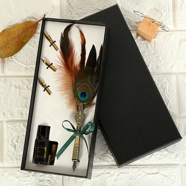 

fountain pens retro european style calligraphy feather dip pen writing ink set creative vintage business stationery supplies