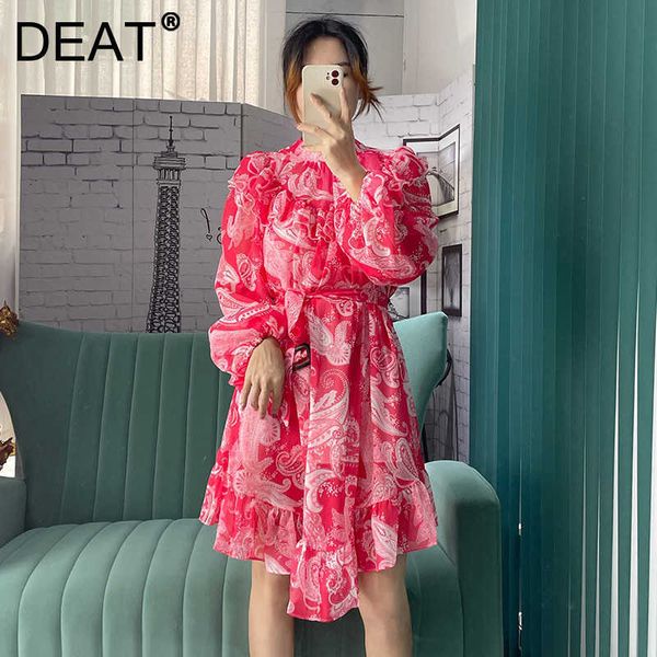 

deat women ruffles printing dress stand neck long sleeve lady temperament fashion spring summer 11d1878 210709, Black;gray