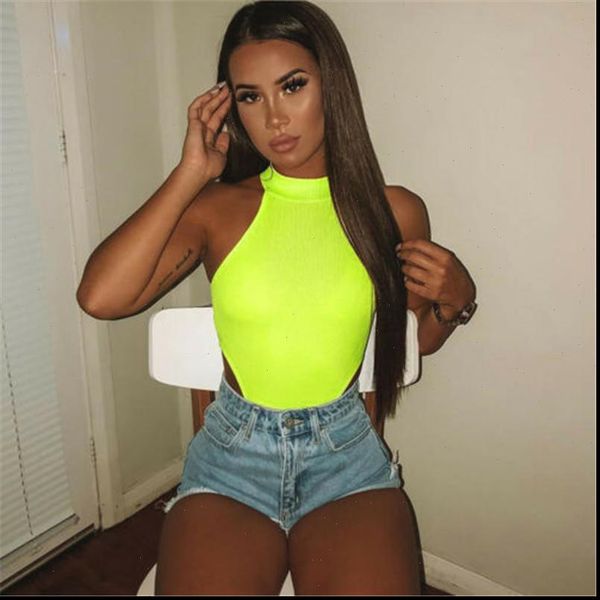 

high waist high cut sleeveless neon rompers bodysuit women skinny summer bodysuit black orange body jumpsuits, Black;white