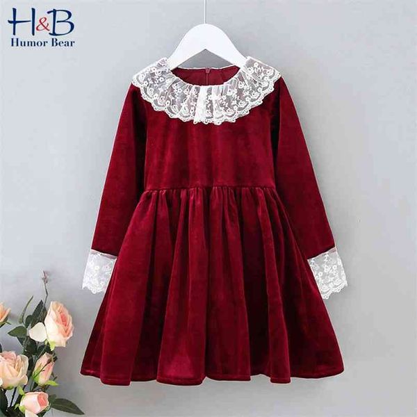 Meninas vestido Marca Europeia Americana Roupas Infantil Gold Velvet Bebê Menina Ocidental Lace Princess 210611