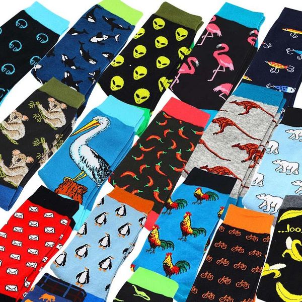 

men's socks harajuku animal cartoon dog pattern long tube happy men novelty skateboard crew casual crazy, Black