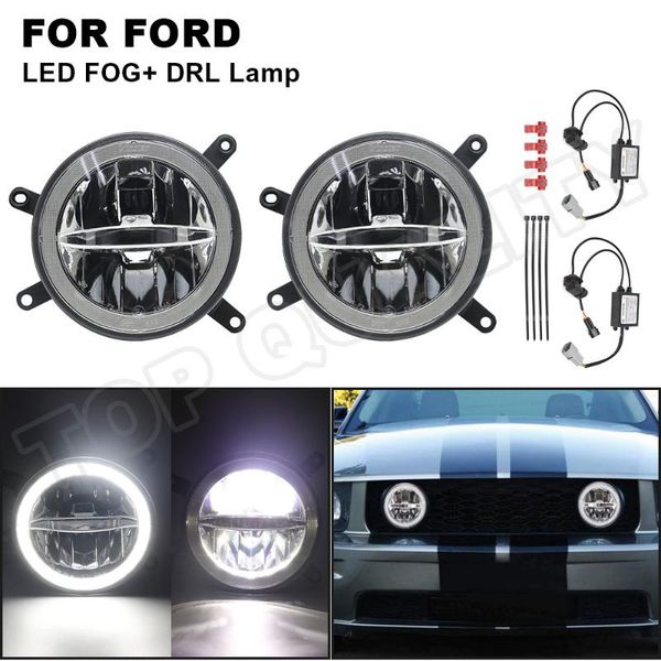 

emergency lights car front led fog driving light center hood grille halo ring drl daytime running lamp assembly for 2005 - 2009 mustang