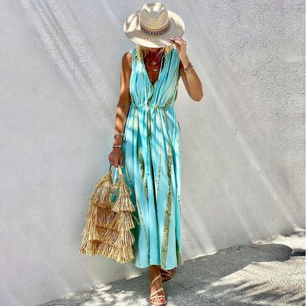 

casual dresses fashion bohemian style long dress female summer v-neck sleeveless patchwork bandage, Black;gray