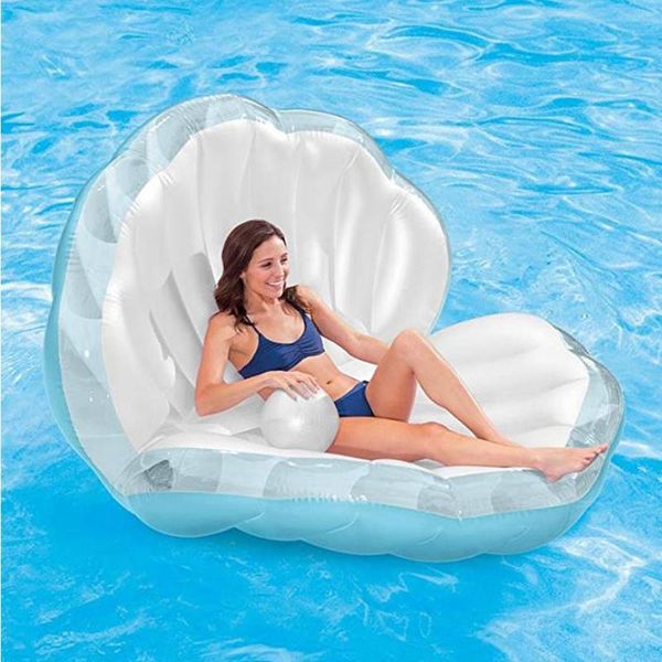 

giant pearl scallops inflatable pool float shell mattress lounger with handle and pearl ball water sofa party toys swimming ring