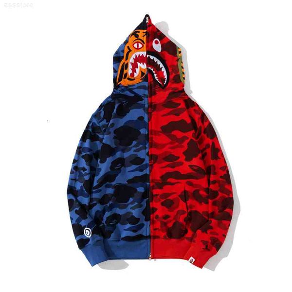 

jerseys hoodies 2021 fashion ape tiger stitching color blocking hooded embroidery zipper cardigan sweater jacket, Black