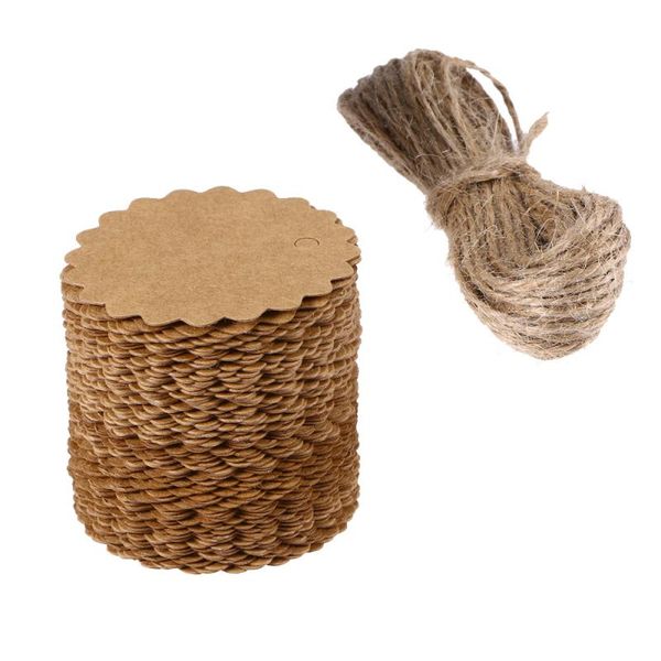 

other arts and crafts 100pcs 60mm round scalloped kraft paper / gift tag diy luggage price label with 10m jute twine (brown)