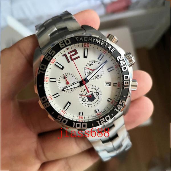 

watch 46mm chronograph quartz movement stainless steel men's clock luxury business wristwatch, Slivery;brown
