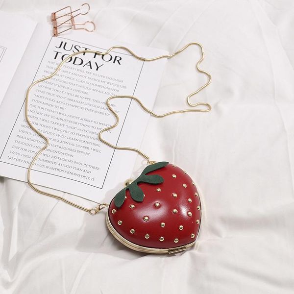 

evening bags girls kawaii shoulder bag strawberry pu leather mini chain messenger women girl cute handbags cosplay lolita