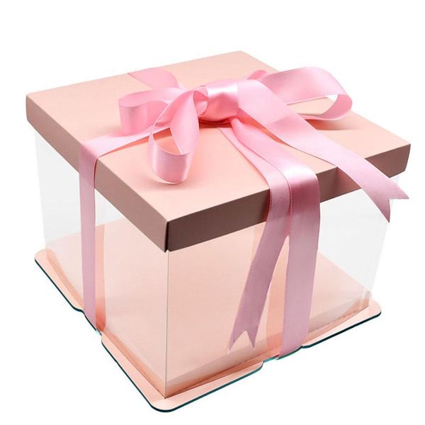 

kccb pink disposable plastic transparent custom cake box with logo grade clear decorative festival birthday cake box